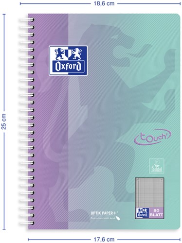 Spiraalblok Oxford Touch B5 geruit 5mm160 pagina's assorti-1