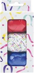 Krullint set à 3 kleuren rood, blauw en wit met happy birthday