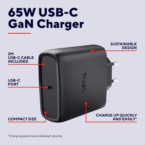 Oplader Trust Maxo 65W USB-C GAN zwart-1