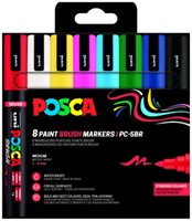 Paintmarker Uni POSCA PC-5BR brushpunt medium set à 8 kleuren