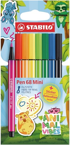 Viltstift STABILO Pen 68 Animal Vibes mini medium assorti blister à 8 stuks