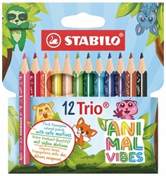 Kleurpotloden STABILO Trio dik Short Animal Vibes mini assorti blister à 12 stuks