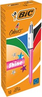 4-Kleuren balpen Bic Shine medium roze à 12 stuks
