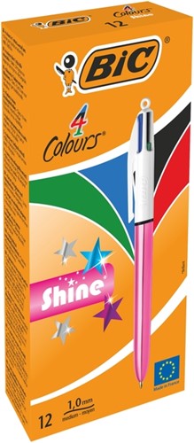 4-Kleuren balpen Bic Shine medium roze à 12 stuks