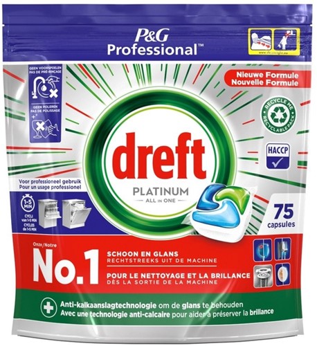Vaatwastabletten Dreft All-in-1 professional Platinum regular 75 stuks