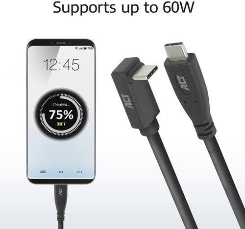 Kabel ACT USB-C standaard naar USB-C hoek boven/beneden 10Gbps 2m-1