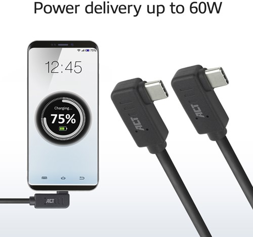 Kabel ACT USB-C hoek links/rechts 10Gbps 1m-1