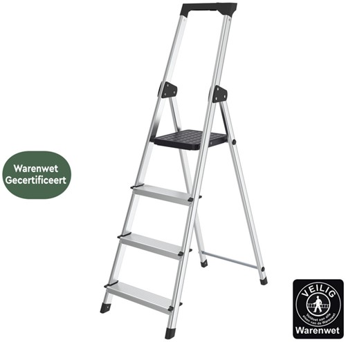 Huishoudtrap BRASQ 4 treden aluminium SLA400 zilver