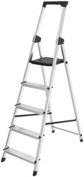 Huishoudtrap BRASQ 5 treden aluminium SLA500 zilver