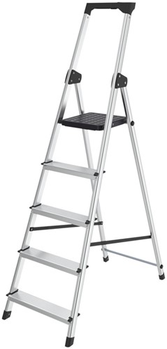 Huishoudtrap BRASQ 5 treden aluminium SLA500 zilver