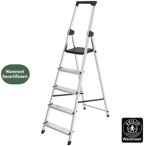 Huishoudtrap BRASQ 5 treden aluminium SLA500 zilver-3