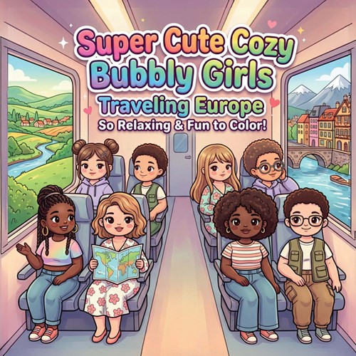 Kleurboek Cute Cozy Bubbly Girls Traveling