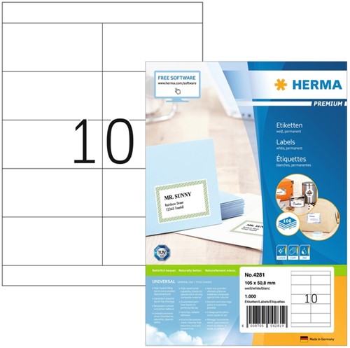 Etiket HERMA 4281 105x50.8mm premium wit 1000 stuks