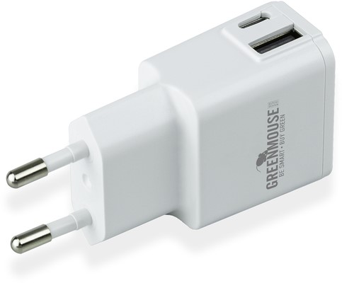 Oplader Green Mouse USB-C 1x en USB-A 1x wit blisterverpakking-2