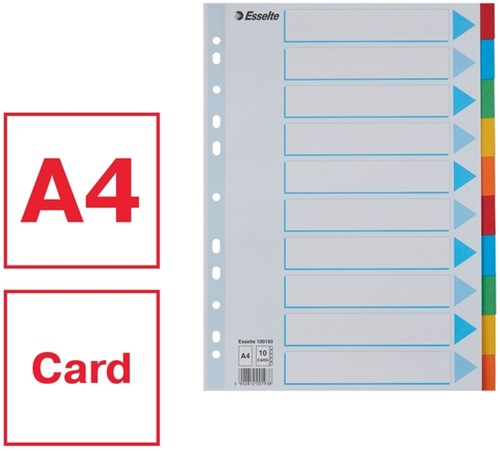 Tabbladen Esselte Standaard A4 10-delig karton 11-rings met voorblad assorti-6