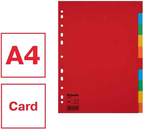 Tabbladen Esselte Economy A4 10-delig karton 11-rings assorti-3