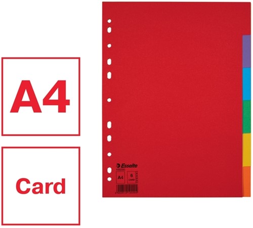Tabbladen Esselte Economy A4 6-delig  karton 11-rings assorti-6