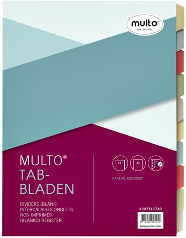Tabbladen Multo A4 23-gaats 10-delig karton assorti