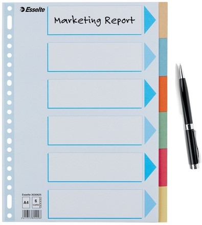 Tabbladen Esselte Premium A4 6-delig karton 23-rings assorti-8