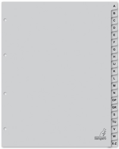 Tabbladen Kangaro A4 4-gaats 20-delig A-Z breed PP grijs-2