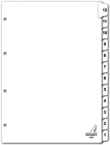 Tabbladen Kangaro 4-gaats PK412C 1-12 genummerd wit karton-1
