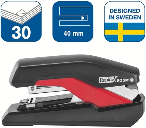 Nietmachine Rapid SO30c halfstrip 30vel 24/6 zwart/rood-2