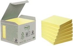 Memoblok Post-it 654-1B 76x76mm recycled geel 6 stuks
