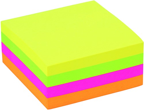 Memoblok Quantore 76x76mm neon kleuren assorti 4 kleuren 400 vel-1