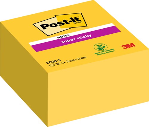 Memoblok Post-it 2028 Super Sticky 76x76mm kubus geel