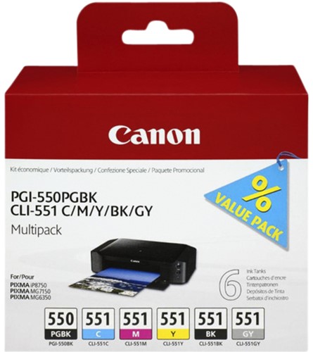 Inktcartridge Canon PGI-550 + CLI-551 zwart + 4 kleuren