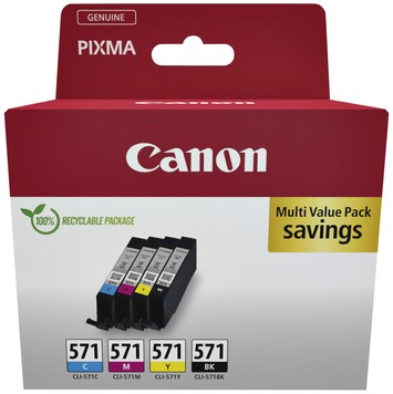 Inktcartridge Canon CLI-571 zwart + 3 kleuren
