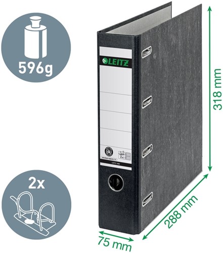 Ordner Leitz 1092 giro-bank met dubbele mechaniek 75mm karton A4 zwart-2
