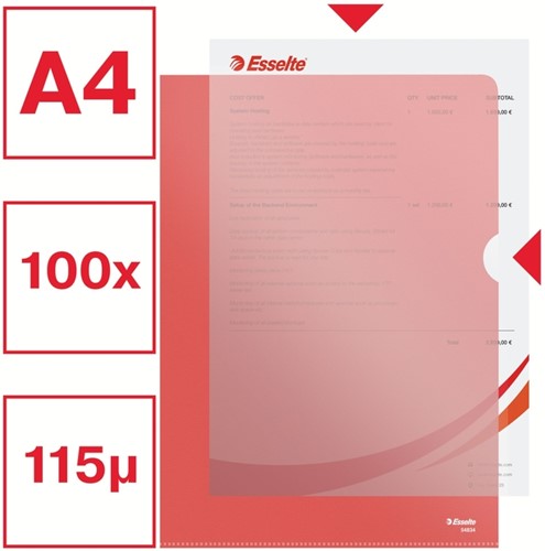 Insteekmap L-model Esselte standaard A4 0.11mm PP rood 100 stuks-1