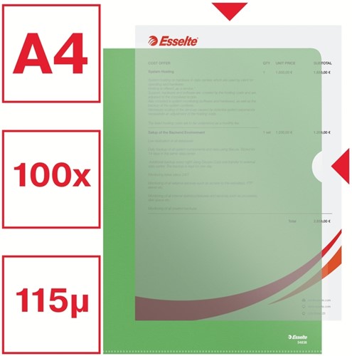 Insteekmap L-model Esselte standaard A4 0.11mm PP groen 100 stuks-4