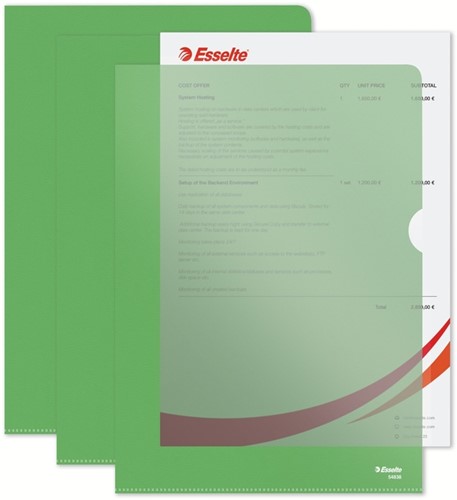 Insteekmap L-model Esselte standaard A4 0.11mm PP groen 100 stuks-1