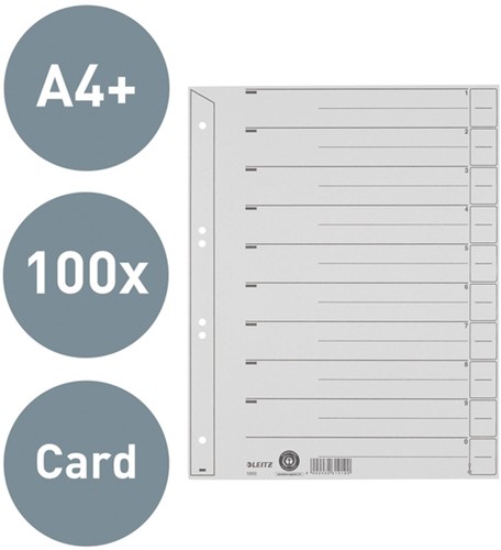 Scheidingsbladen Leitz A4 karton 200gr 6-gaats grijs 100 stuks-8