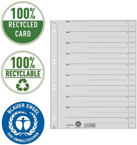 Scheidingsbladen Leitz A4 karton 200gr 6-gaats grijs 100 stuks-9