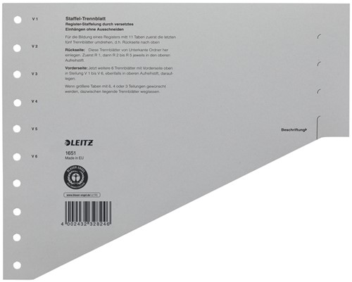 Scheidingsbladen Leitz A4 karton 200gr 11-gaats grijs 100 stuks