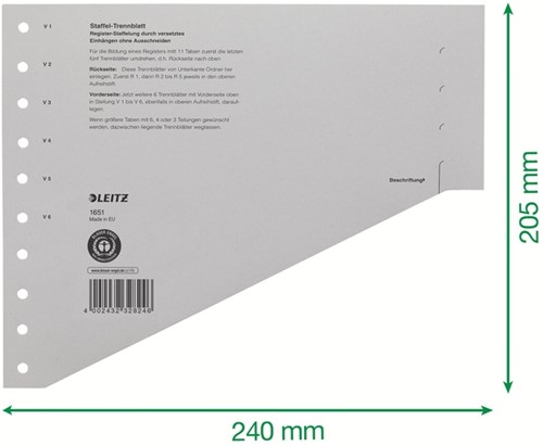 Scheidingsbladen Leitz A4 karton 200gr 11-gaats grijs 100 stuks-7