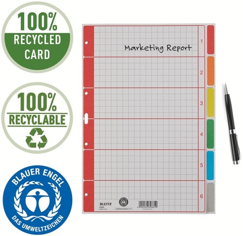 Tabbladen Leitz 4-gaats 4350 6-delig grijs karton-8