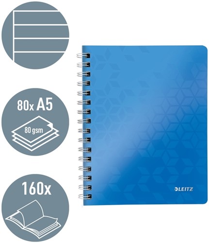 Notitieboek Leitz WOW A5 spiraal PP lijn blauw-1