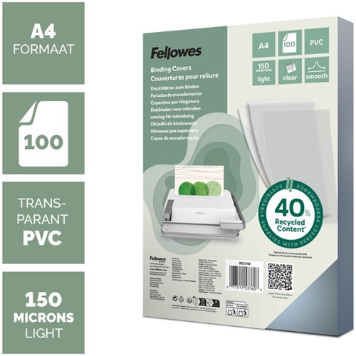 Voorblad Fellowes A4 PVC 150micron recycled 100 stuks-2
