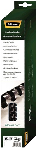 Bindrug Fellowes 12mm 21rings A4 zwart 25 stuks