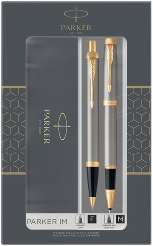 Balpen en Rollerpen Parker IM brushed metal GT medium 2 stuks