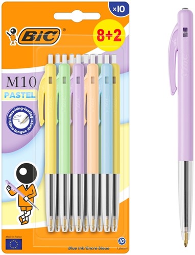 Balpen Bic M10 medium pastel assorti 8+2 gratis