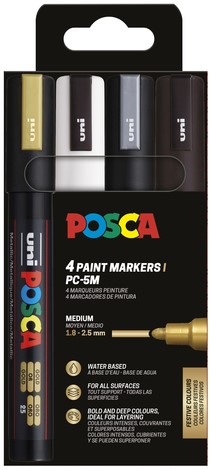 Paintmarker Uni POSCA PC5M medium assorti set à 4 stuks