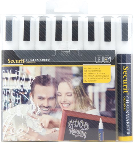 Krijtstift Securit SMA-510 schuin wit 2-6mm blister à 8 stuks