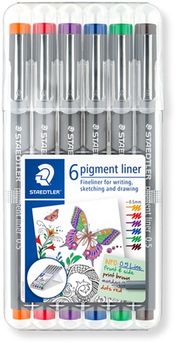 Fineliner Staedtler Pigment 308 assorti 0.5mm set à 6st assorti