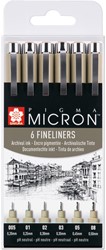Fineliner Sakura Pigma Micron set à 6 schrijfbreedtes zwart
