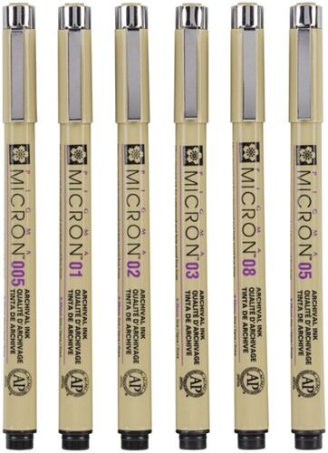 Fineliner Sakura Pigma Micron set à 6 schrijfbreedtes zwart-3